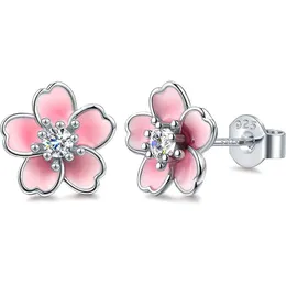 Pink Flower Earrings for Women 925 Sterling Silver Stud Earrings Cute Plumeria Earrings For Girl Cherry Blossom Hypoallergenic Stud