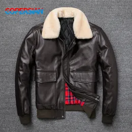 Men's Leather Faux Leather Air Force Flight Jacket Fur Collar Genuine Top Layer Cow Leather Jacket Men Black Brown Cow Coat Men's Winter Jacket 230907