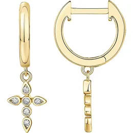 Pavoi 14Kメッキガールズスターリングシエ| Pave CZ Gold Cross earrings for Women