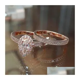 Wedding Rings Choucong Brand Wedding Rings Classical Jewelry 925 Sterling Sier Rose Gold Fill Pear Cut Water Drop White Topaz Cz Diamo Dhwx0