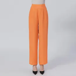 Kvinnor byxor Silk Natural midja orange Jacquard Invisible Side Pull Oblique Insert Pocket randig rakt ben kvinnlig Ke570