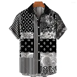 Camicie casual da uomo 2023 Moda 3D anacardi fiore motivo geometrico bottone stampato manica corta camicia hawaiana vintage oversize giornaliera