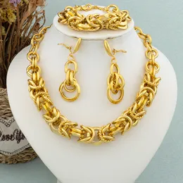 Wedding Jewelry Sets Dubai Jewelry Set for Women Fashion Gold Color Round Necklace Collor Earrings Bracelet Ring Jewelry Bride Weddings Party Gifts 230907