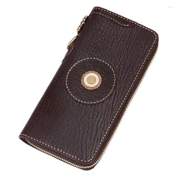 Wallets High-end Handmade Gifts Men Genuine Leather Sharkskin Card Holder Zipper Clutch Vegetable Tanned Wallet