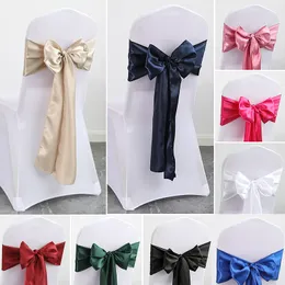 Skrzydła 50pcs satynowe krzesło węzeł DIY Wedding Indoor Outdoor Bows Blow Butbon Ties impreza El Banquet Fair Decor 230907