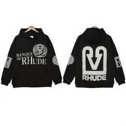 Men's Hoodies Sweatshirts RHUDE Hoodie bertudung untuk pria wanita ukuran besar pakaian jalanan longgar Vintage modis pasangan Hip Hop 230907