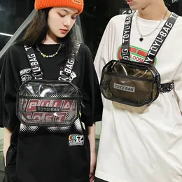 Torby w talii Summerna funkcjonalna taktyczna torba na klatkę piersiową moda kamizelka hip -hop kamizelka uliczna unisex pvc pakiet Kobiet czarny platforma 230906