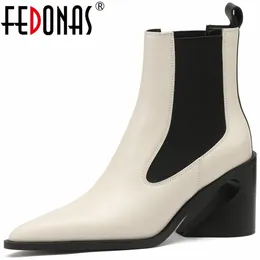 Boots FEDONAS est Strange Heeled Women Ankle Autumn Winter Pointed Toe Elegant Office Lady Genuine Leather Shoes Woman 230907
