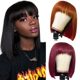 Ishow Brazilian Ombre Colored Short Bobs Rister Human Hair Wigs with Bangs 4# 30# T1B 27 Peruvian None Lace 99J Orange G295J