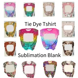 Wholesale Leopard Print Sublimation Bleached Shirts Heat Transfer Blank Bleach Shirt Bleached Polyester T-Shirts US Men Women Party Supplies colorful