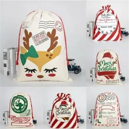 New Christmas Santa Sacks Canvas Cotton Bags Large Heavy Drawstring Gift Bags Personalized Festival Party Christmas Decoration Sea Delivery 907