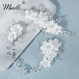 Wedding Hair Jewelry Miallo Handmade Flower Hair Comb Clips for Women Accessories Silver Color Bridal Wedding Hair Jewelry Prom Bride Headpiece Gifts 230907