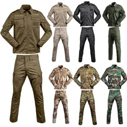 남성용 트랙 슈트 2 조각 세트 남성 통기성 카모 사냥 의류 전술 ghillie 정장 캠핑 훈련복 재킷 바지 군대 유니폼