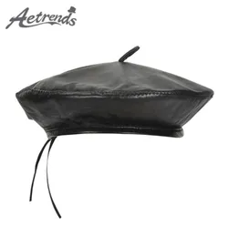 AETRENDS Women039s Berets Black Real Sheepskin Leather Beret Hats for Women Waterproof Flat Artist Hat Z101009578706