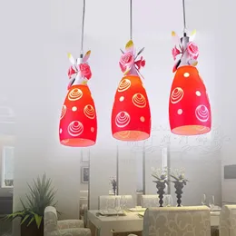 Lampy wiszące lampy pasterskie nowoczesne minimalistyczne studium sypialni róża kreatywna czerwono szklana lampa restauracyjna trzy głowa jadalnia lu727271