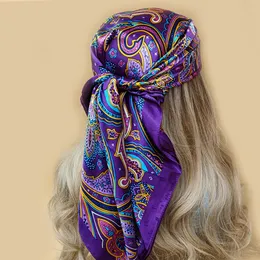 Eşarplar 90*90cm Şal Yaz Güneş Kremi Meydan Headcloth Kadın İpek Eşarp Fashion Highgrade Kerchief Baskı Bandan Muffler 230907