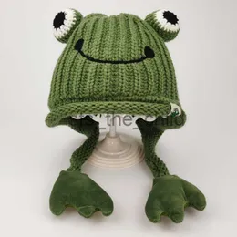 Beanie/Skull Caps Parent-Child Cute Frog Hat Autumn and Winter Warm Sticked Wool Hat Bonhnets For Women and Men Cartoon Fisherman Caps X0907