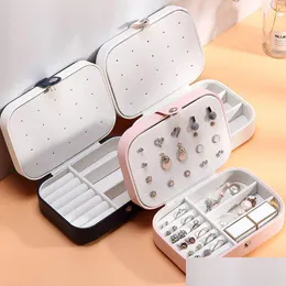 Förvaringslådor BINS Anpassade logotypläder Små resesmycken Box Organiser Veet Fall för ringörhängen Halsband Giftförpackning RRE15255 Dhuye