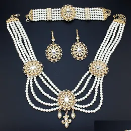 Jewelry Sets Neovisson 18K Gold Color Morocco Luxuriant Bride Pearl Beaded Necklace Earring Bracelet For Women Drop Delivery Dhdj7