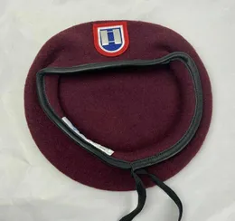 ベレー帽US陸軍第82空borne部門ウール紫色の赤いベレットオフィサーのキャプテンランク記章帽子すべてのサイズ