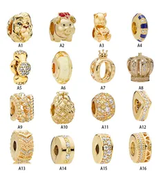 New 925 Sterling Silver Fit Bracelets Gold Crown Bear Lion Pig Sharms Whishbone for European Womed Wedding Original Fashion Jewelry9323475