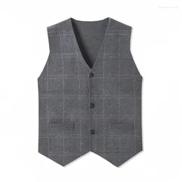 Chalecos para hombres Hombres Chaleco de punto Botones Abajo V Cuello Sin mangas Suéter Cardigan Grueso Básico para Otoño Invierno Plaids Business Retro Vintage A1903