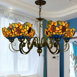 Pendant Lamps Tiffany Baroque Stained Glass Suspended Luminaire E27 110-240V Chain Lights For Home Parlor Dining Room