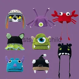 Beanie/Skull Caps Monster Handmade Knitted Pullover Wool Beaine Hat Green Female Autumn Winter Cute Cartoon Funny Woolen Beanie Hat Skullies x0907