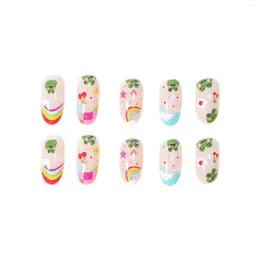False Nails Cartoon Frog Printed Almond Manicure Long Lasting Safe Material Waterproof For Women And Girl Nail Salon