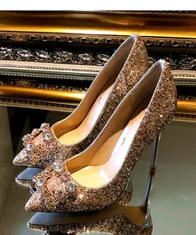 أزياء أحذية Women High Cheels Gold Silver Red Gorgeous Rhinestone Sequined Bridal Wedding Shoes Size 34 to 41 TradingBear9346422