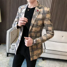 Designer giacca scozzese irregolare da uomo 2020 moda coreana slim fit giacca da uomo abito da sposa giacca da festa di lusso220w