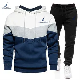 Tracksuits masculinos 2023 Marca Nautica Nova Moda Sportswear Homens Hoodie + Calças Set Pulôver Suéter Tops Jogging Calças Casual Wear X0907