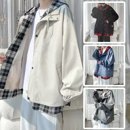 Men's Jackets Korean Black White Plaid Men Hooded Jacket 2023 Harajuku Man Oversized Coats Spring Male Casual Outwears Clothing