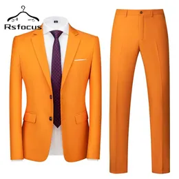 Erkekler Suits Blazers Rsfocus varış turuncu erkek takım elbise seti ince fit damat için resmi düğün pantolonlu pantolonlu 2 280x
