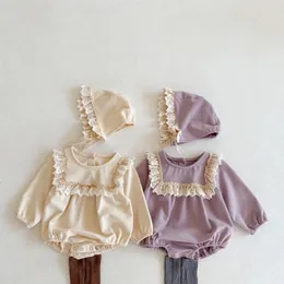 Baby Clothes Romper Spring Girls Rompers Solid Color Cotton Ruffles Long Sleeve Infant Kids Climb Clothing Jumpsuits 2616