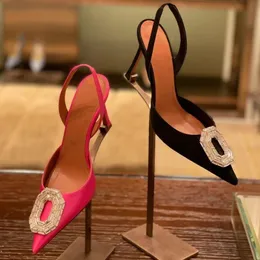 Dress Shoes Rose Red Women Pumps Thin Heels Pointed Toe Super High Buckle Strap Ladies Sandal 8CM 230906