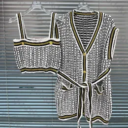 Luxo xadrez malha feminina camisola colete moda sem mangas colete botão de ouro malha cardigan jaqueta colete 2 peça conjunto
