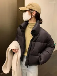 Trench da donna Inverno Cappotto corto da donna Colletto alla coreana Cerniera tutto-fiammifero Pane casual Abbigliamento Tinta unita Tasche semplici allentate Moda