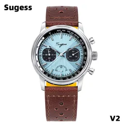 Wristwatches Sugess Pilot Watch of Men 1963 Movement Handwind Chronograph Wristwatches Sapphire Waterproof Hand Wind PowerReserve Luminous V2 230907