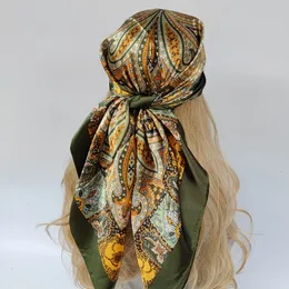 Lenços 90 * 90cm moda lenço de seda scarftop headwraps mulheres vintage quatro estações lenço de cabelo hijab foulard bandana femme lenço 230907