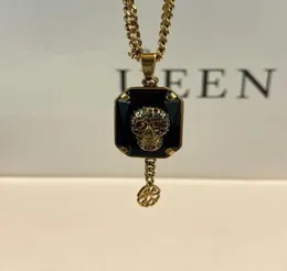 AM novo colar antigo ouro face latão cristal preto com caveira embelezado com estilo punk elegante9231421