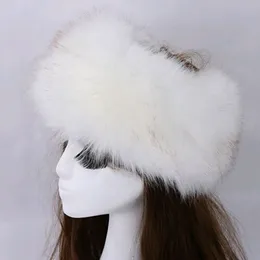 Beanieskull caps vinter kvinnor mode ryska tjocka varma mössor fluffiga falska faux päls hatt tom topp huvudduk 230907