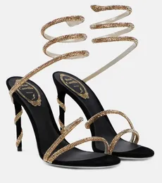 Lampada di cristallo Sandali con tacco a spillo per scarpe da donna Rene Caovilla Cleo strass tempestato di scarpe Snake Strass Designer di lusso Sandalo con tacco alto 9,5 cm Factory Shoe