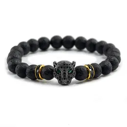 Bracciale rigido 12 braccialetti stile uomo nero lava guarigione equilibrio perline Reiki Buddha preghiera pietra naturale braccialetto yoga per donne testa di leopardo 230907