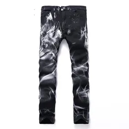 Gersri Men Dżinsy Patchwork Retro Pants Wzór Lion Cool Slim Class