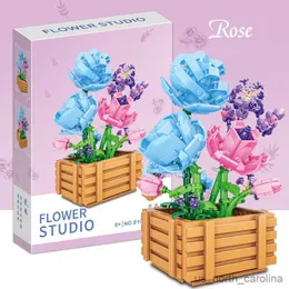 Blöcke Rose DIY Modell Mikrobausteine Künstliche Pflanze Topfblume Romantisches Spielzeug Valentinstagsgeschenk für Freundin R230907