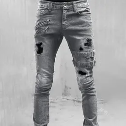 Męskie dżinsy dla mężczyzn Fall Spodnie Mid Rise Slim Fit Risted Casual Cargo Denim Spodni