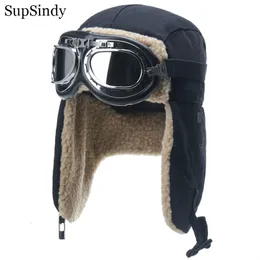 BeanieSkull Caps SupSindy Army Military Ushanka Men Women Windproof Winter Bomber Hats with Goggles Warm Lamb Wool Pilot Earflap Thermal Snow Cap 230907