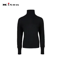 Maglioni da donna Kiton invernale Cashmere Baco da seta Dolcevita Twist Maglioni neri e grigi