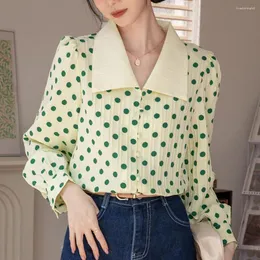 Bluzki damskie kobiety Polka kropki Koszulki jesień mody obracki z długim rękawem bluzka żeńska swobodne vintage luźne topy koszula 2023